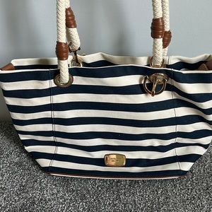 Michael Kors nautical striped tote with removable small accessory bag